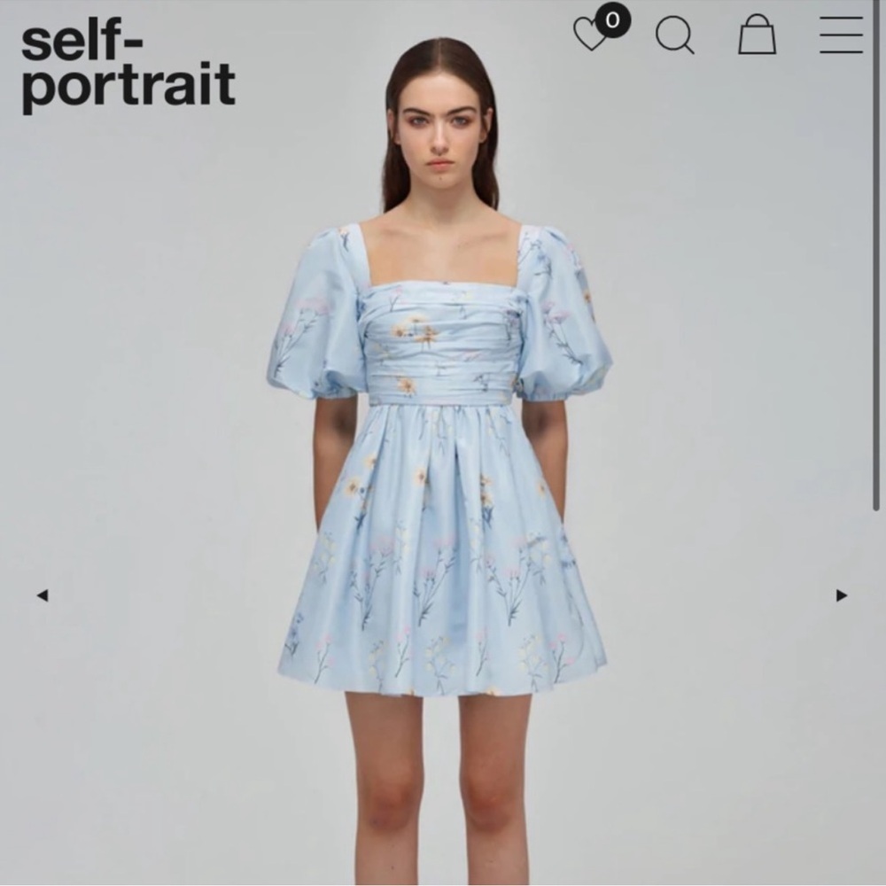 Self-Portrait Sky Blue Floral Mini Dress